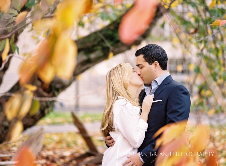 Lindsey and Jon on Swarthmore University campus during their engagement session