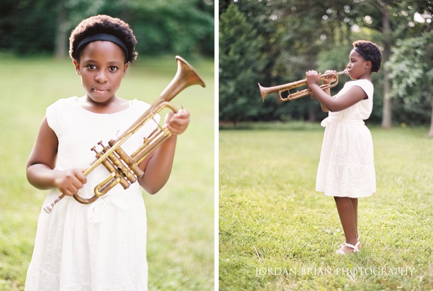 Child with instrument portrait shot on film