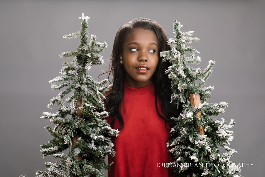 Simone acting portrait with studio mini trees Jordan Brian Studios