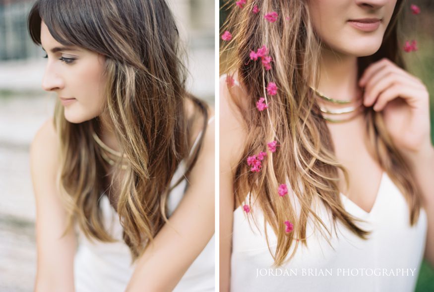 Olivia portrait with wildflowers in hair at Kelly Drive Philadelphia