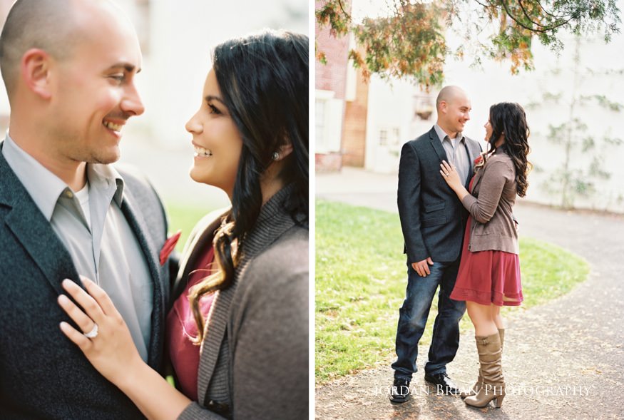 Alicia and Marc walking together at Smithville Park fall engagement session