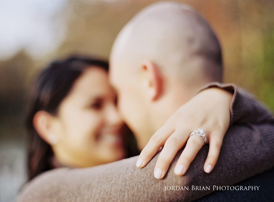 Alicia and Marc final portrait, fall engagement session at Smithville Park
