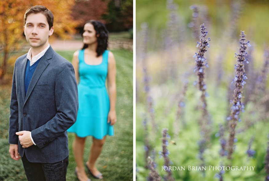 fiance and flower during Longwood Gardens engagement session