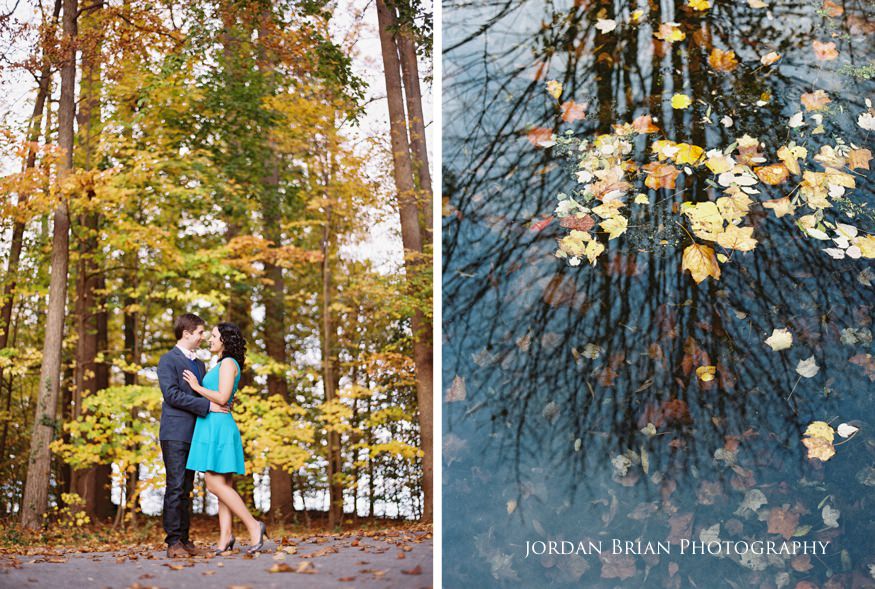 Couple together in fall during Longwood Gardens engagement session