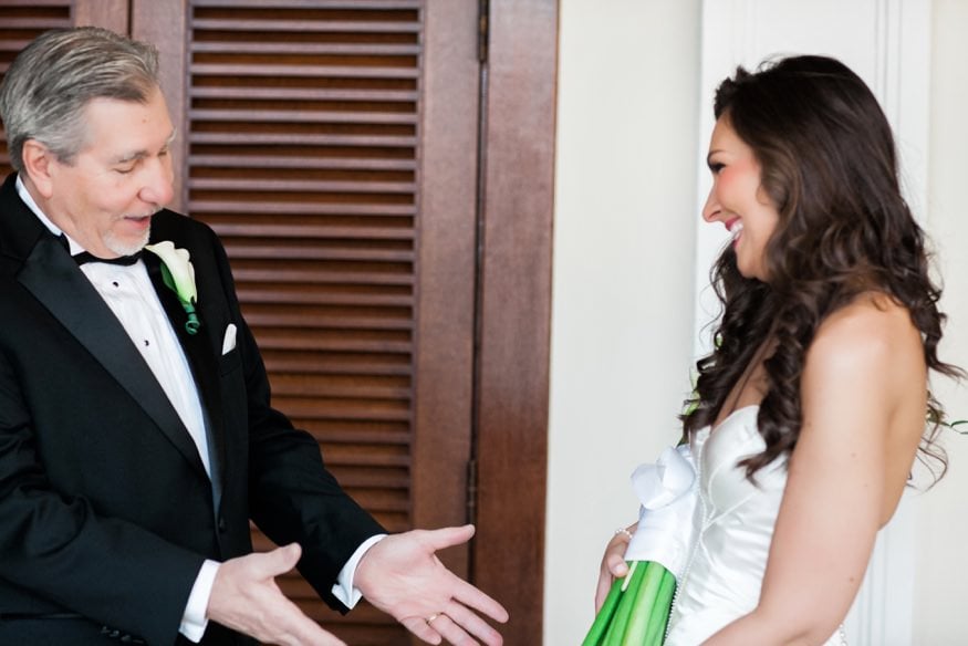 Father seeing daughter for the first time at Spring Shadowbrook wedding.