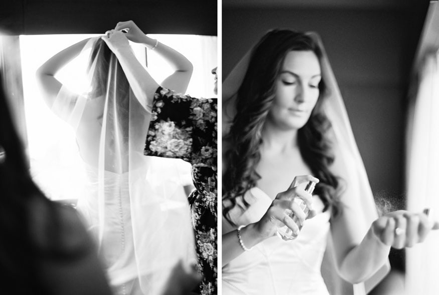 Bride getting dressed wedding.