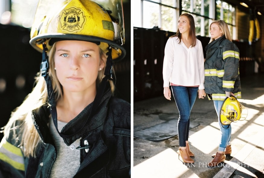 same sex philadelphia engagement session at firehouse