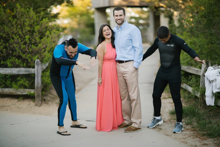 Mary and Doug Philadelphia engagement portrait with surprise photobomb