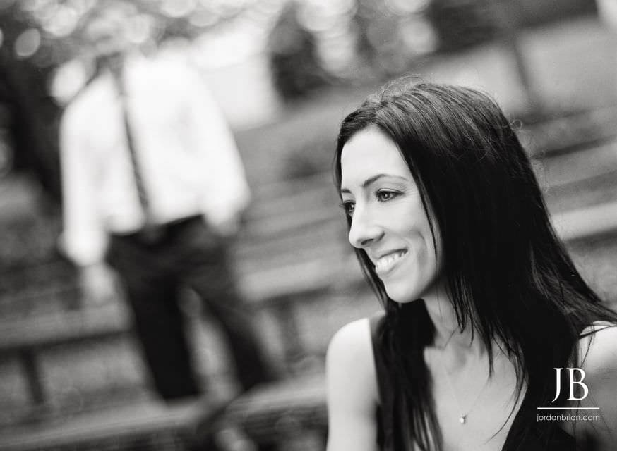 Brandi and Matt riverbank portrait at Rutgers New Brunswick engagement session