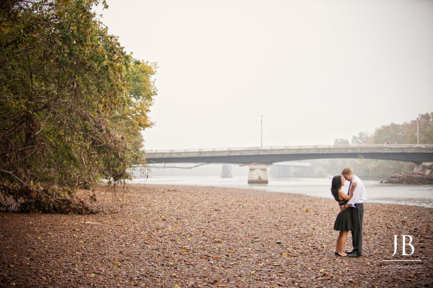 Couple portrait at the river during Rutgers New Brunswick engagement session
