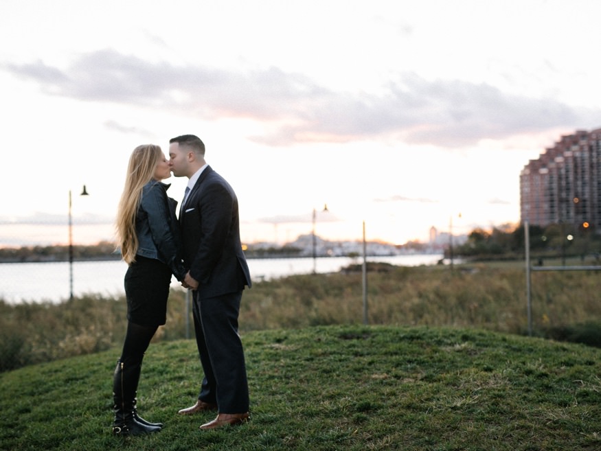 Engagement portraits at Jersey City waterfront, Brianna and Ray fall session
