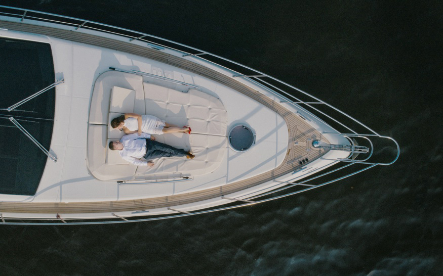 Long Island New York engagement session on Azimut Yacht.
