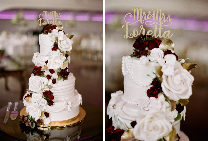 Wedding cake by Fancy Cakes at Park Chateau wedding reception.