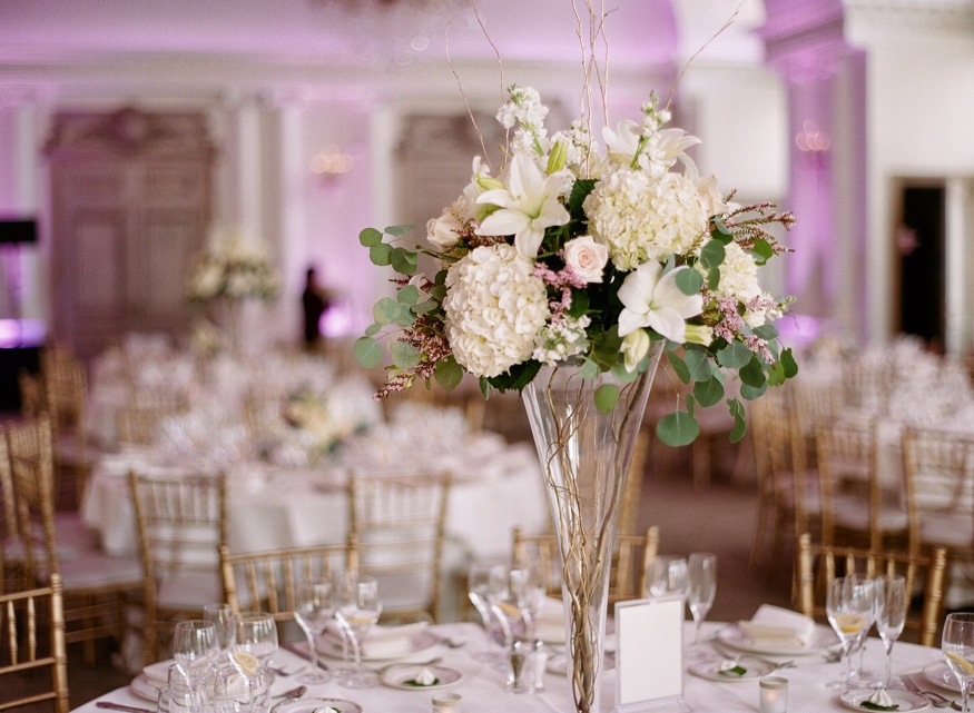 Centerpieces by Designs by Linda at Park Chateau wedding reception.