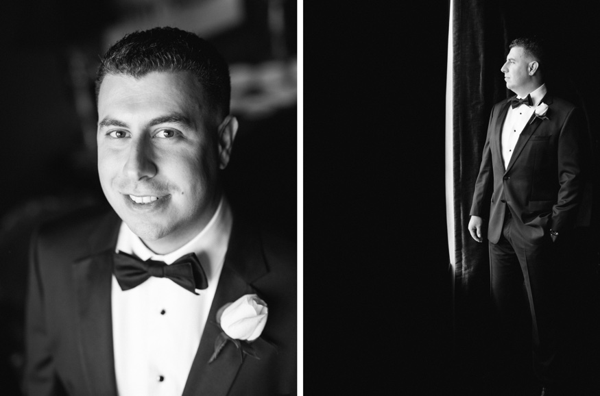 Groom getting ready in tux by Dante Zeller at Park Chateau Wedding.