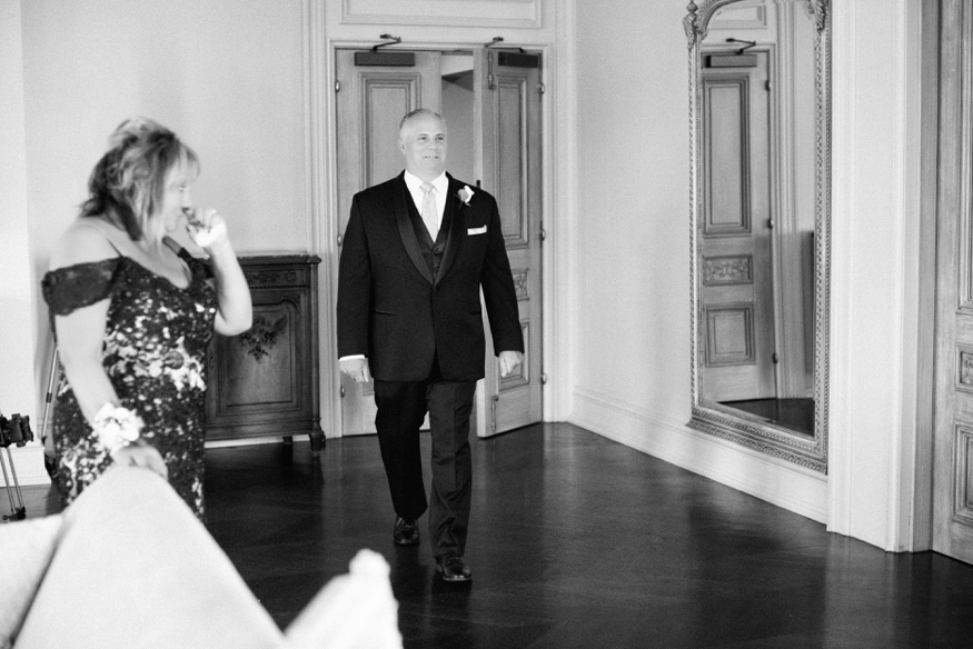 Father and daughter first look at Park Chateau wedding.