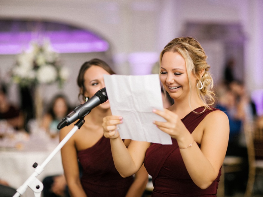 Maid of Honor speech at Park Chateau wedding reception.