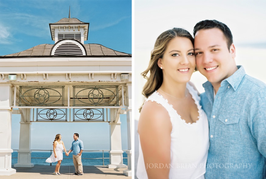 portraits of couple on the pier at long branch beach engagement