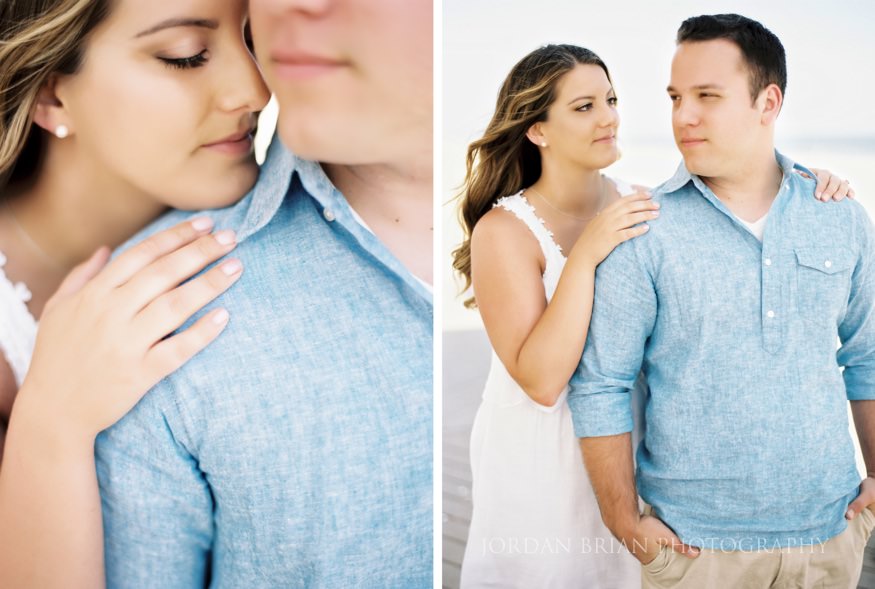 bride and groom portraits at long branch beach engagement session