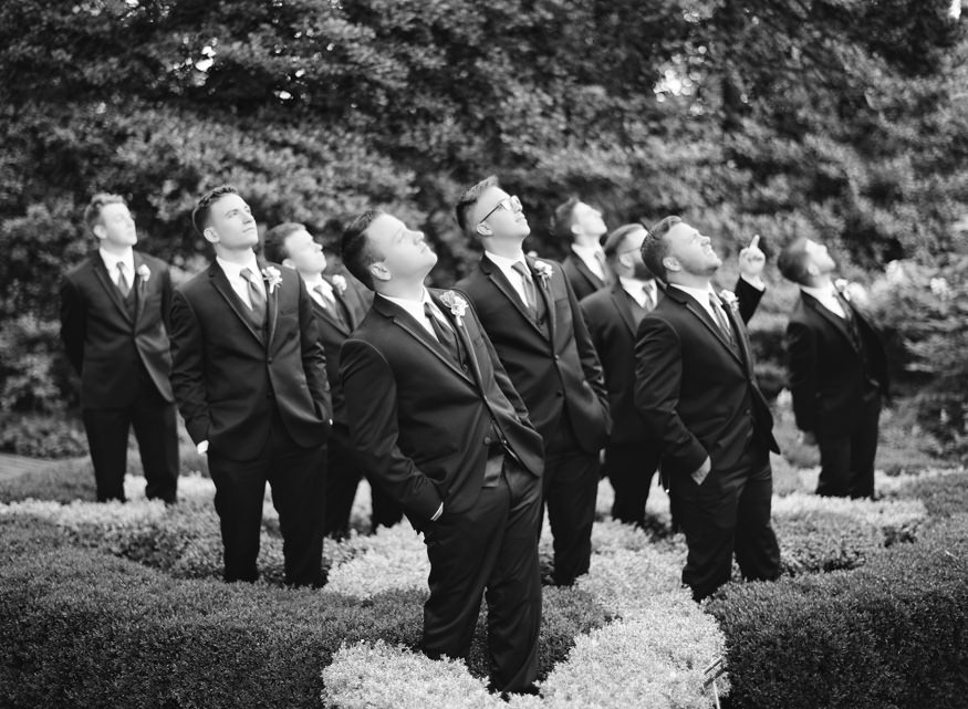 Groomsmen's portraits at Frelinghuysen Arboretum wedding photos.
