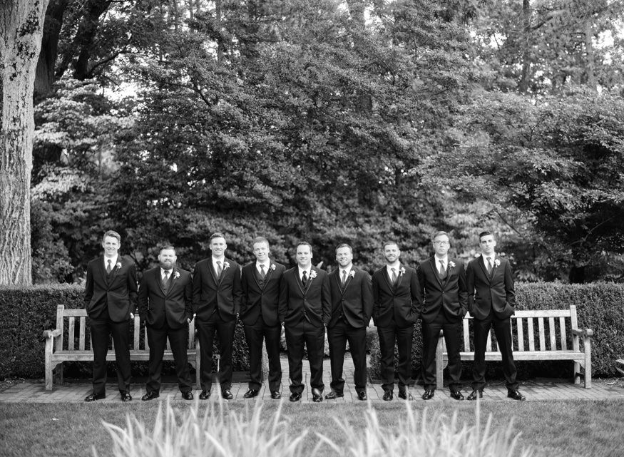 Groomsmen's portraits at Frelinghuysen Arboretum wedding photos.