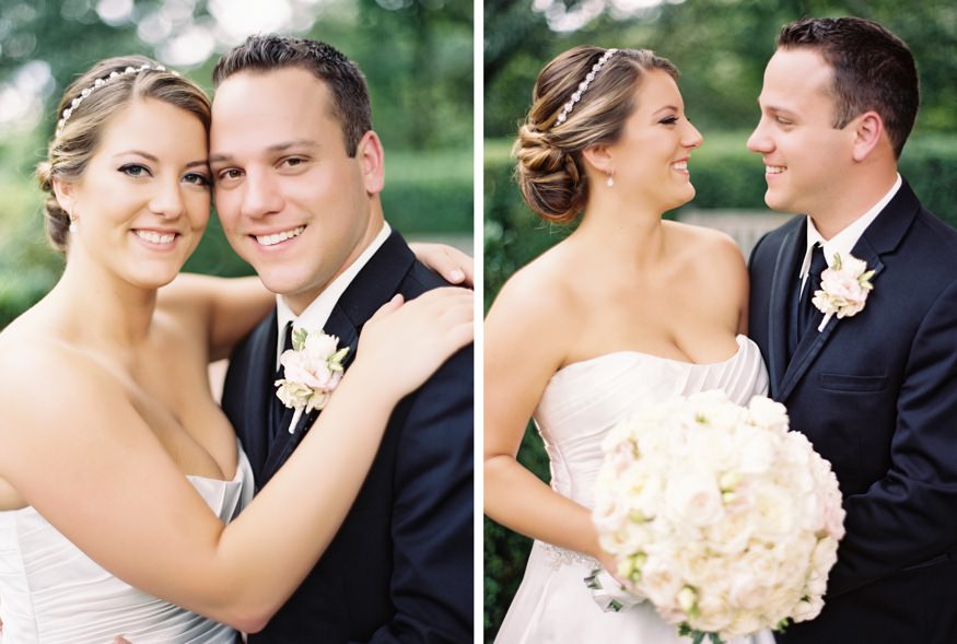 Bride and groom wedding portraits at Frelinghuysen Arboretum.