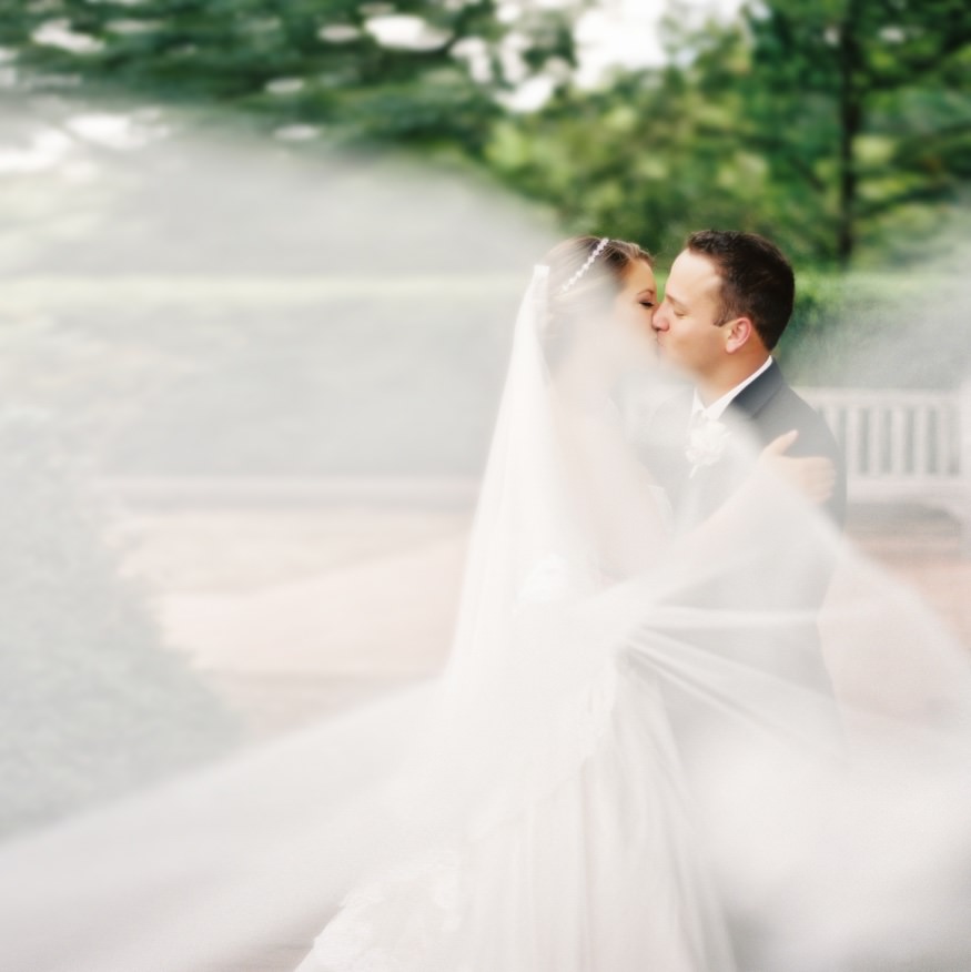 Bride and groom wedding portraits at Frelinghuysen Arboretum.