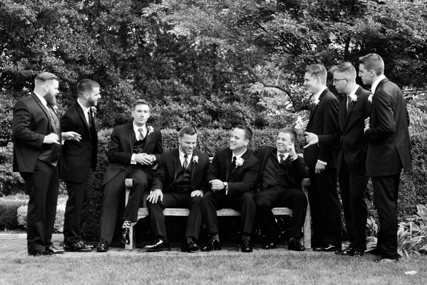Groomsmen's portraits at Frelinghuysen Arboretum wedding photos.