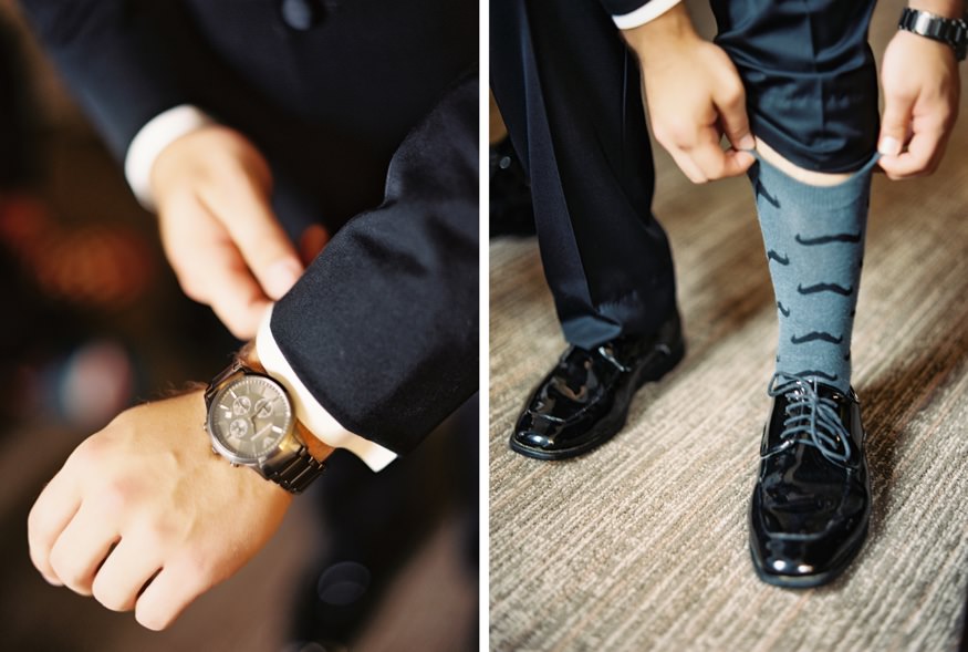 Groom getting ready at the Westin Governor Morris hotel before wedding at Park Savoy.
