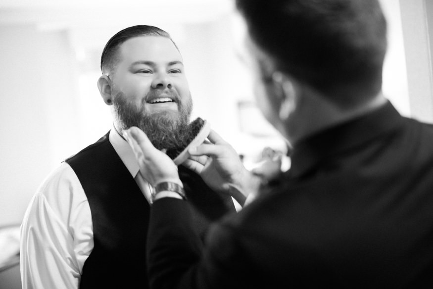 Groom getting ready at the Westin Governor Morris hotel before wedding at Park Savoy.