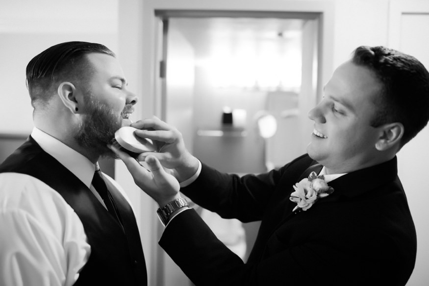 Groom getting ready at the Westin Governor Morris hotel before wedding at Park Savoy.