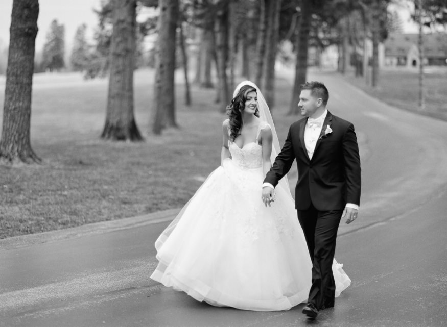 Black and white film portraits of Bride and Groom at Aronimink Golf Course.