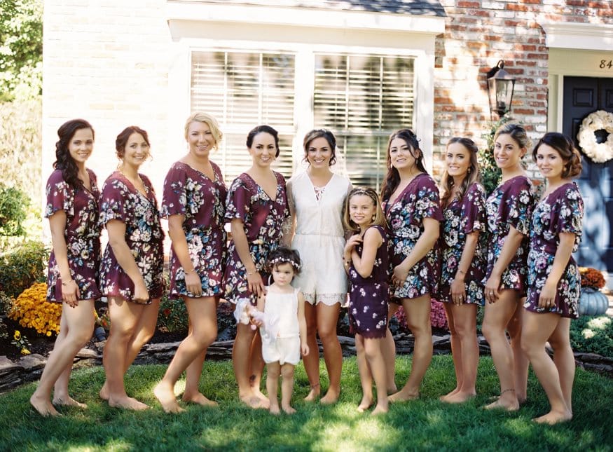 Bridesmaids getting ready before Fall wedding at Knowlton Mansion.