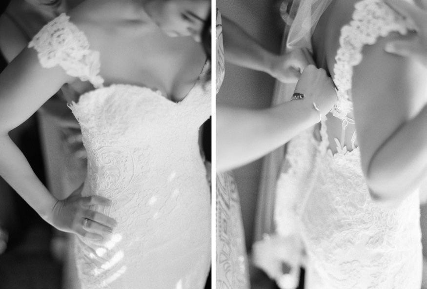 Bride getting ready in Essense of Australia dress before Knowlton Mansion wedding.