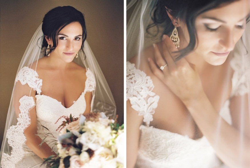 Bride's portraits before fall wedding at Knowlton Mansion.