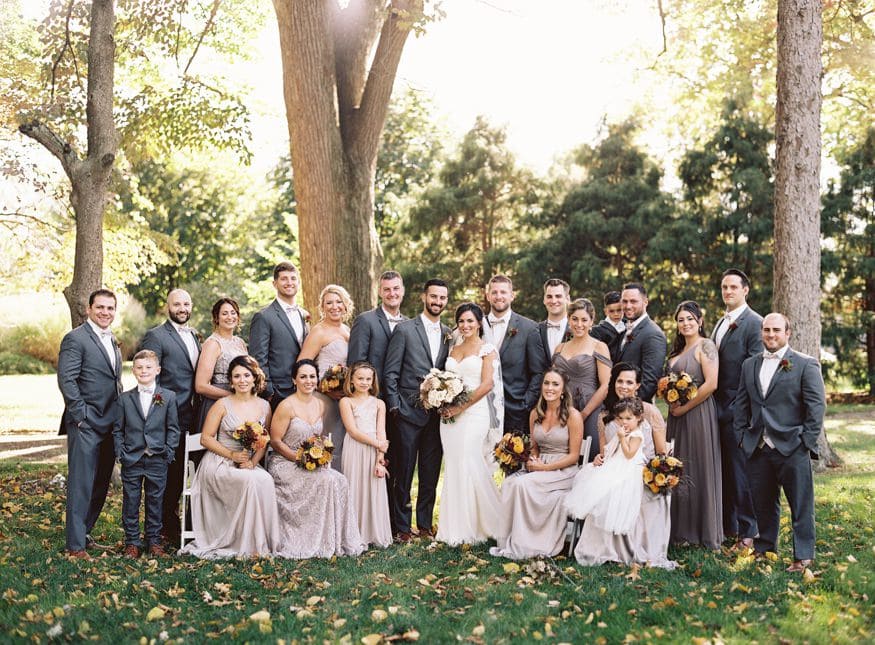 Bridal party photo at fall knowlton mansion wedding