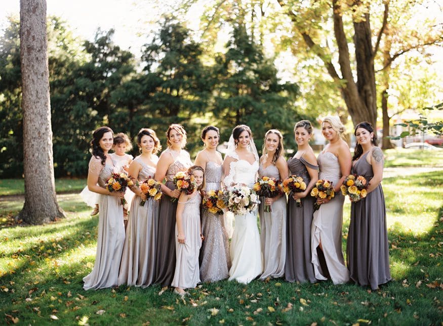 Bridesmaids portraits at fall wedding at Knowlton Mansion.