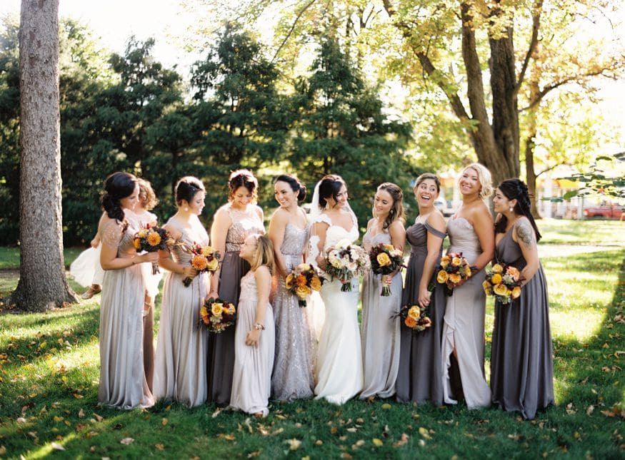 Bridesmaids portraits at fall wedding at Knowlton Mansion.