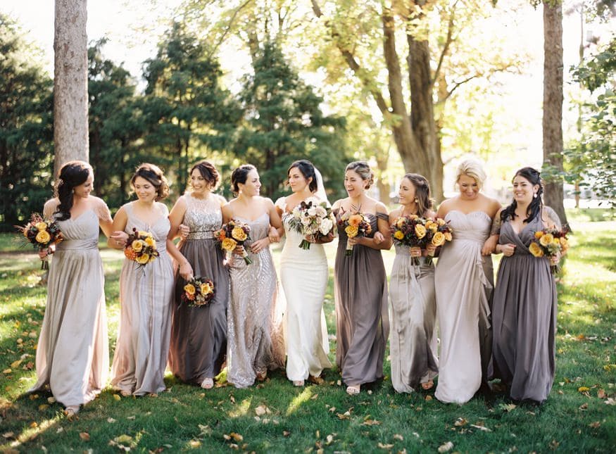 Bridesmaids portraits at fall wedding at Knowlton Mansion.