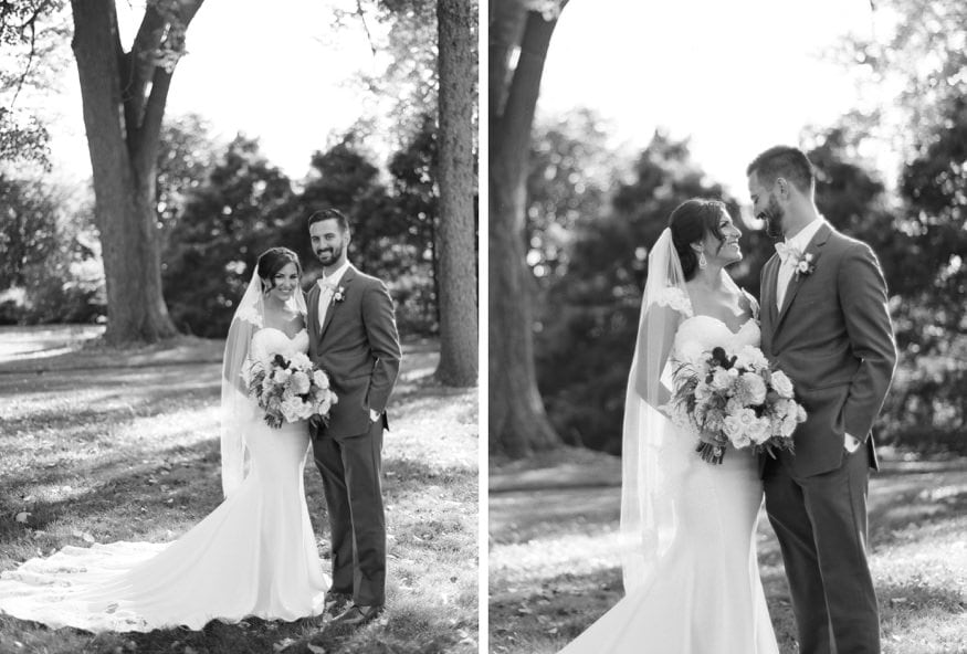 Bride and Groom portraits at fall wedding at Knowlton Mansion.