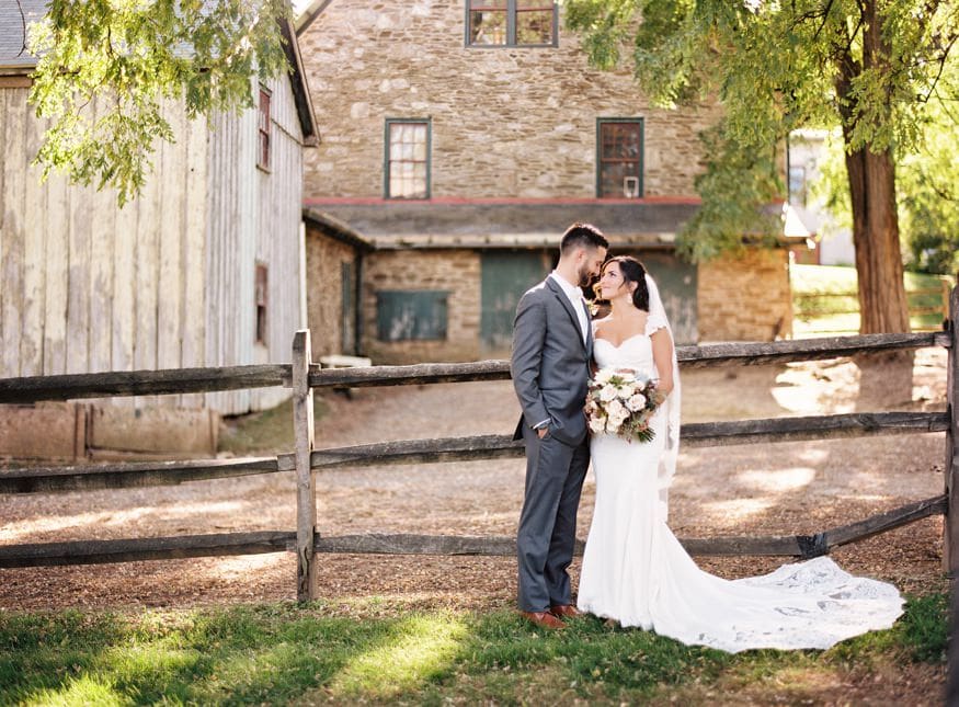 Bride and Groom portraits at fall wedding at Knowlton Mansion.