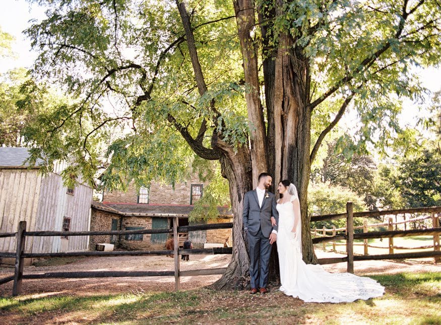 Bride and Groom portraits at fall wedding at Knowlton Mansion.