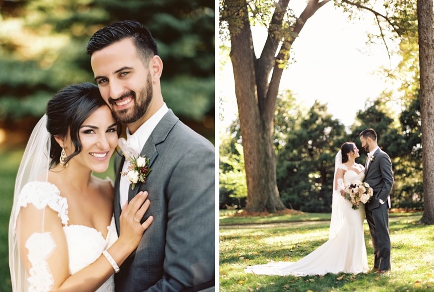 Bride and Groom portraits at fall wedding at Knowlton Mansion.
