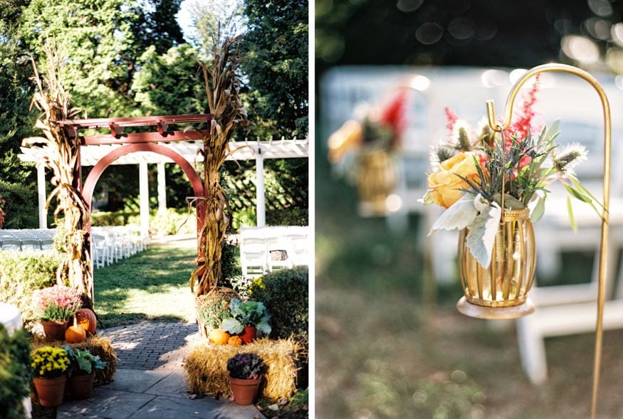 Outdoor ceremony at Fall wedding at Knowlton Mansion.