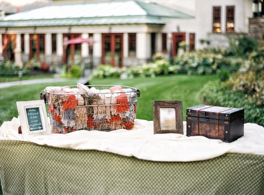 Outdoor ceremony at Fall wedding at Knowlton Mansion.