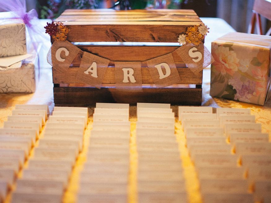 Reception details at Fall wedding at Knowlton Mansion.