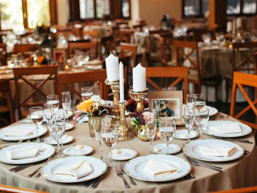 Reception details at Fall wedding at Knowlton Mansion.