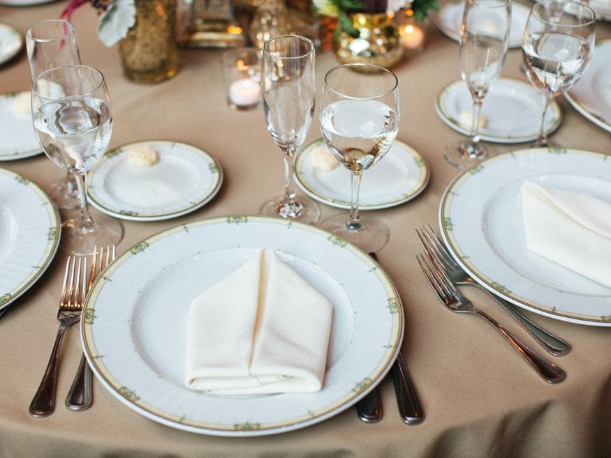 Reception details at Fall wedding at Knowlton Mansion.