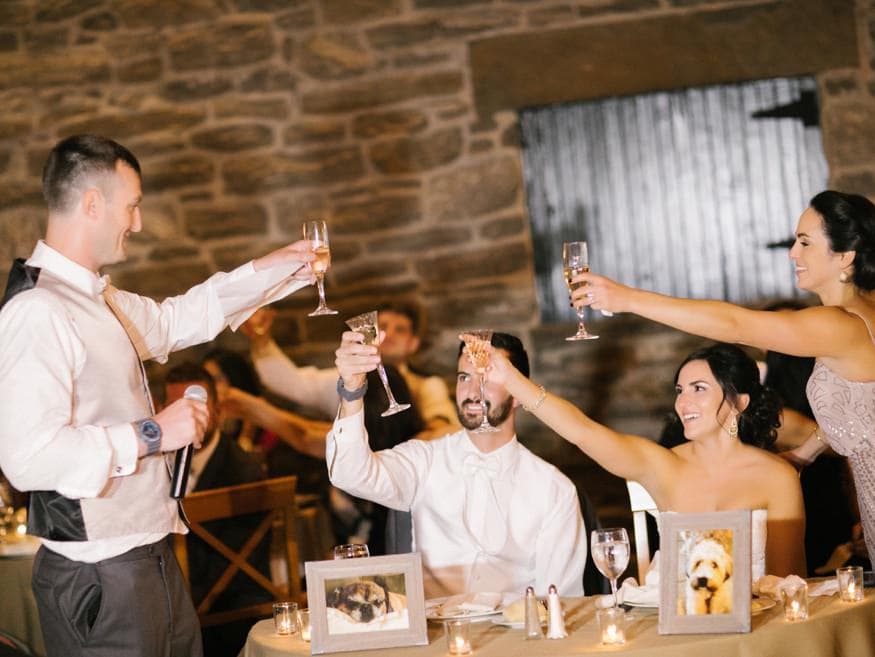 Toasts at fall wedding at Knowlton Mansion.