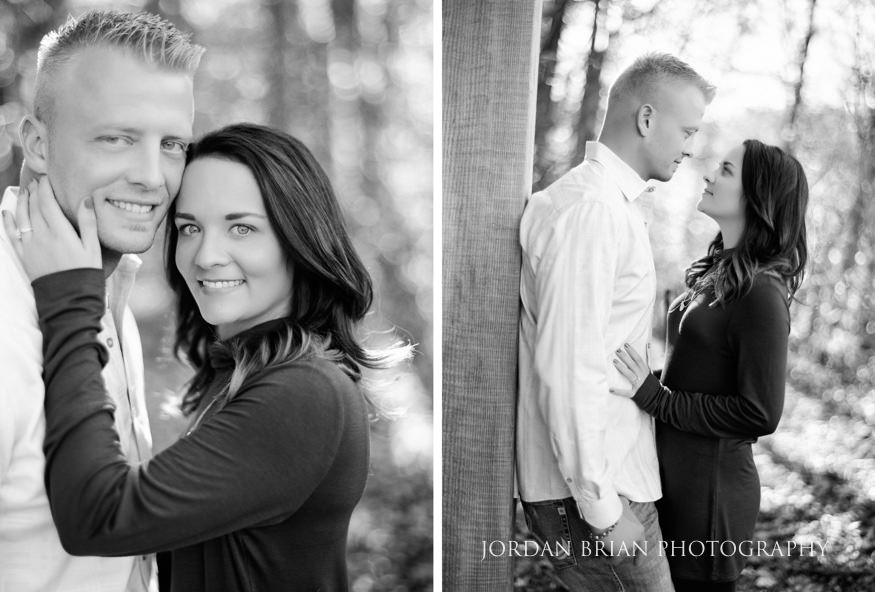 Black and white candid of Christina and Brandon laughing at Longwood Gardens engagement session